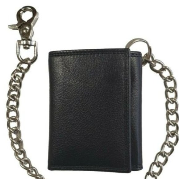 Men's RFID Signal Blocking Motorcycle Wallet with Chain Black - Picture 11 of 12